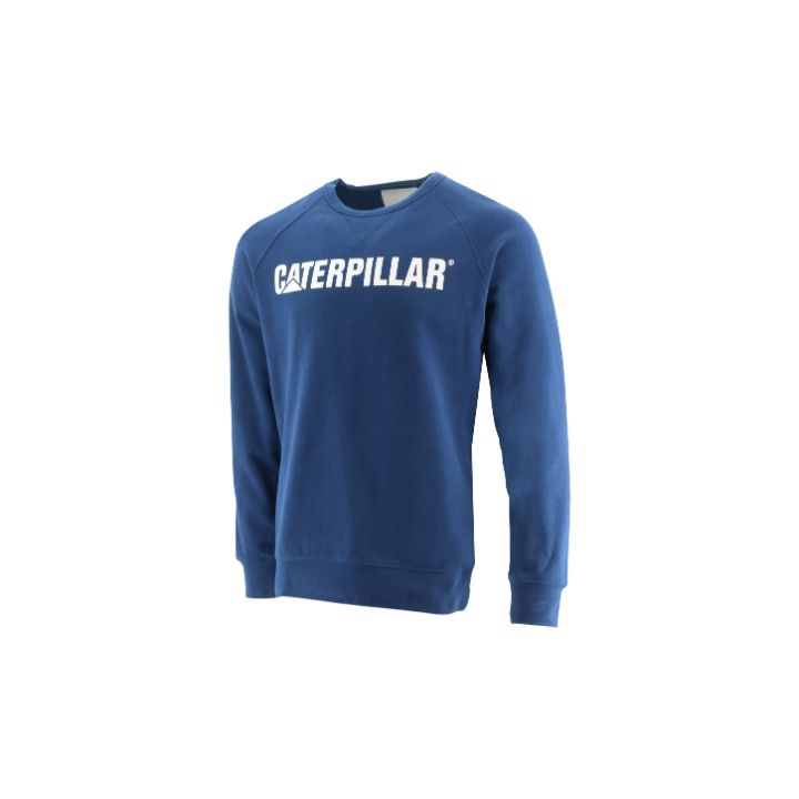 Men's Caterpillar Foundation Crewneck Sweatshirts Blue Ireland GRZK64328